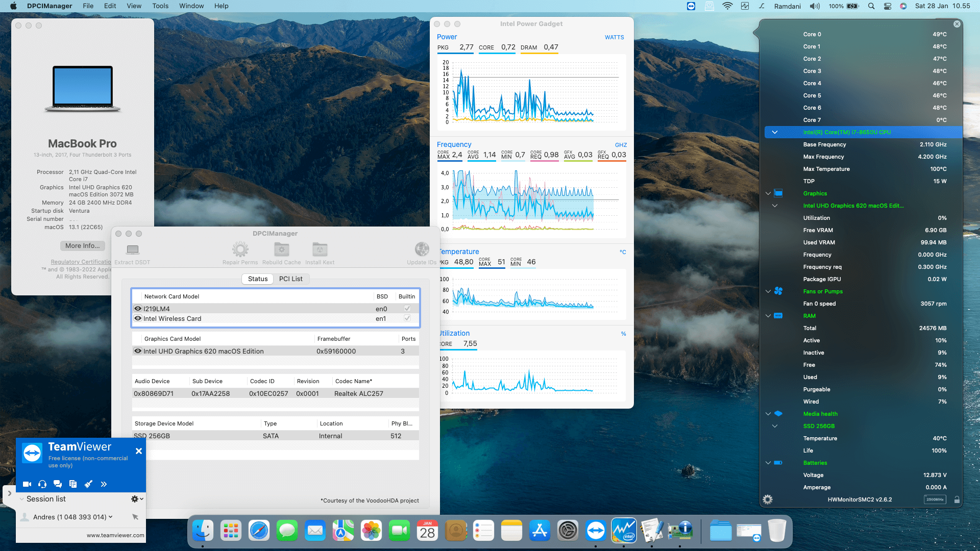 Success Hackintosh macOS Ventura 13.1 Build 22C65 in Lenovo Thinkpad T480S